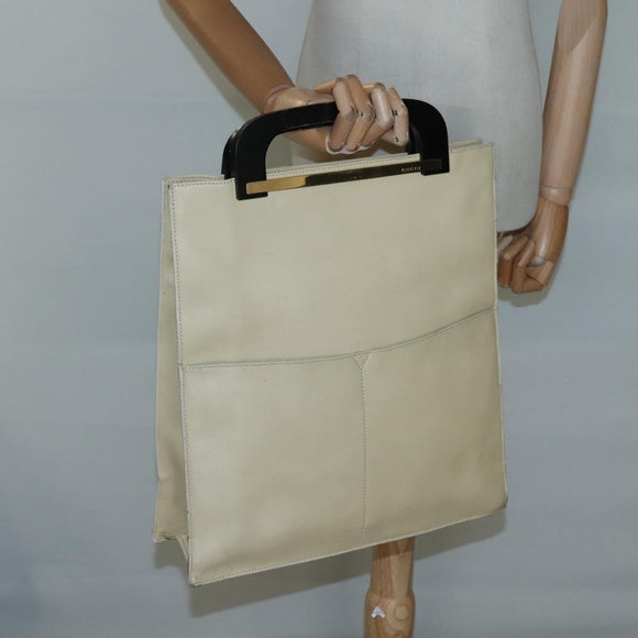 GUCCI Hand Bag Leather Beige Gold Auth BA1025