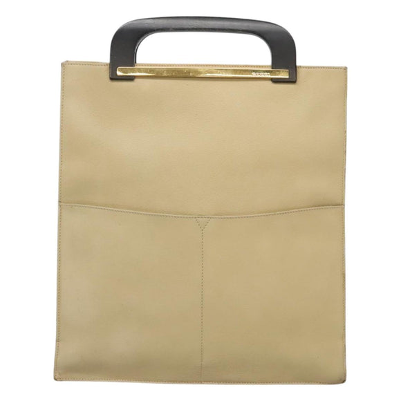 GUCCI Hand Bag Leather Beige Gold Auth BA1025