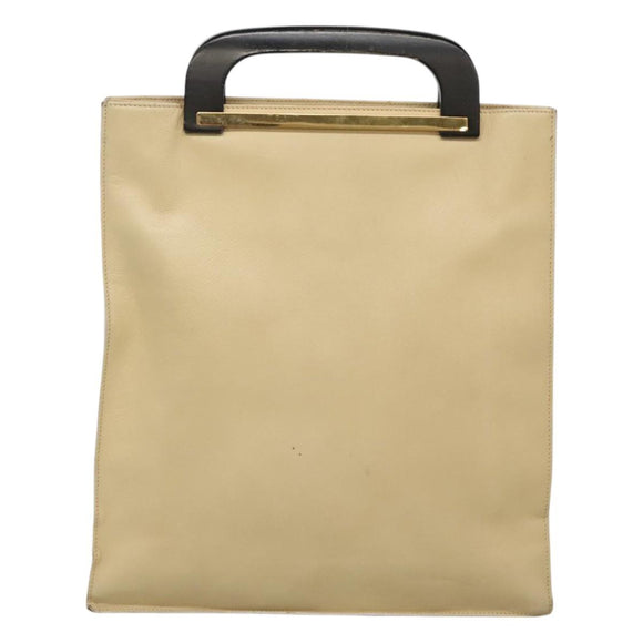 GUCCI Hand Bag Leather Beige Gold Auth BA1025