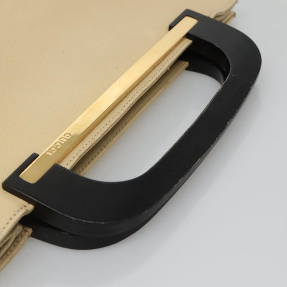 GUCCI Hand Bag Leather Beige Gold Auth BA1025