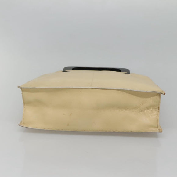 GUCCI Hand Bag Leather Beige Gold Auth BA1025