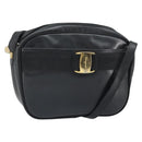 Salvatore Ferragamo Vala Shoulder Bag Leather Black Gold Auth BA10252-1