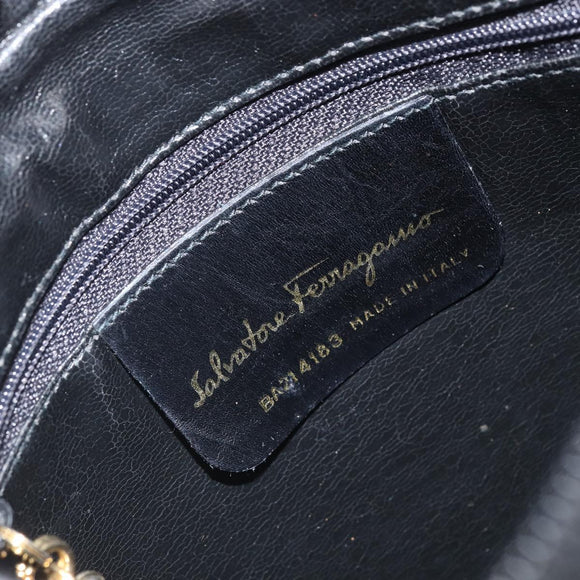 Salvatore Ferragamo Vala Shoulder Bag Leather Black Gold Auth BA10252
