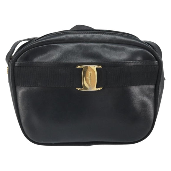 Salvatore Ferragamo Vala Shoulder Bag Leather Black Gold Auth BA10252