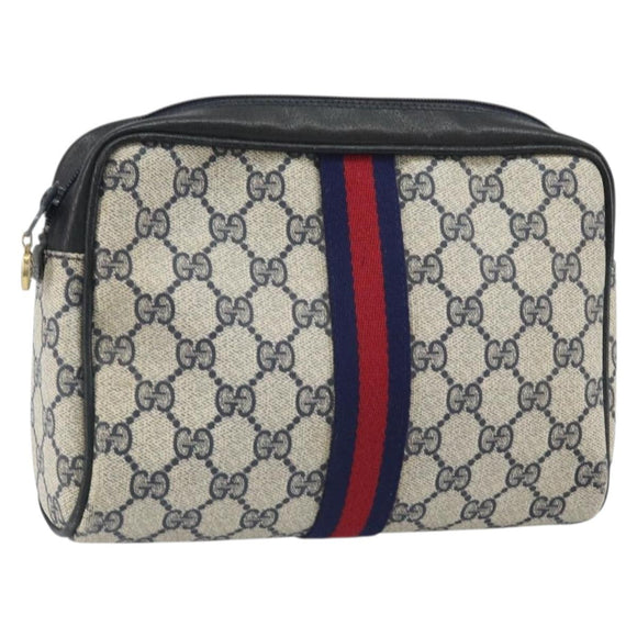 GUCCI GG Supreme Sherry Line Clutch Bag PVC Navy Gold 010 378 Auth BA10258