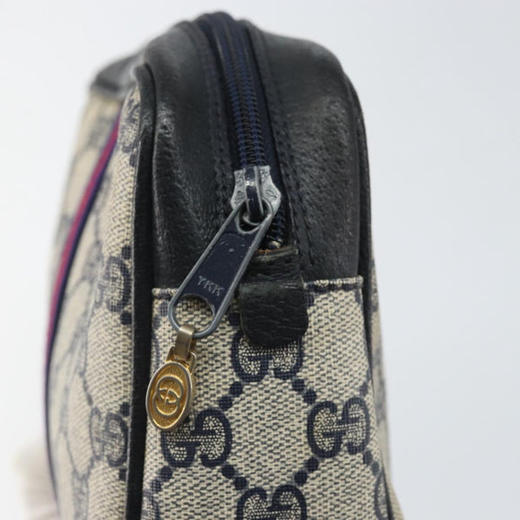 GUCCI GG Supreme Sherry Line Clutch Bag PVC Navy Gold 010 378 Auth BA10258