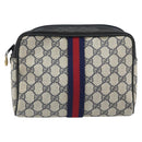 GUCCI GG Supreme Sherry Line Clutch Bag PVC Navy Gold 010 378 Auth BA10258-2