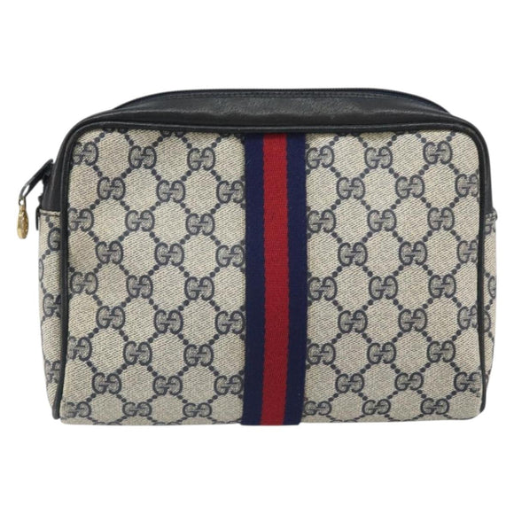 GUCCI GG Supreme Sherry Line Clutch Bag PVC Navy Gold 010 378 Auth BA10258