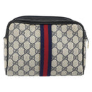 GUCCI GG Supreme Sherry Line Clutch Bag PVC Navy Gold 010 378 Auth BA10258-3