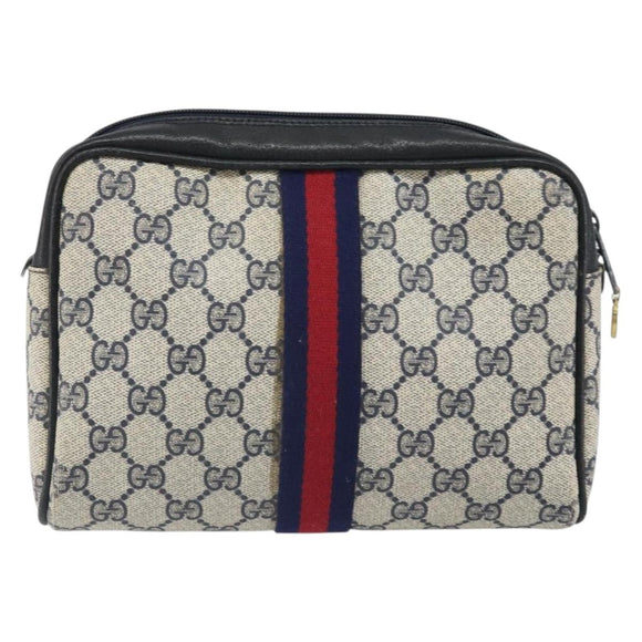 GUCCI GG Supreme Sherry Line Clutch Bag PVC Navy Gold 010 378 Auth BA10258