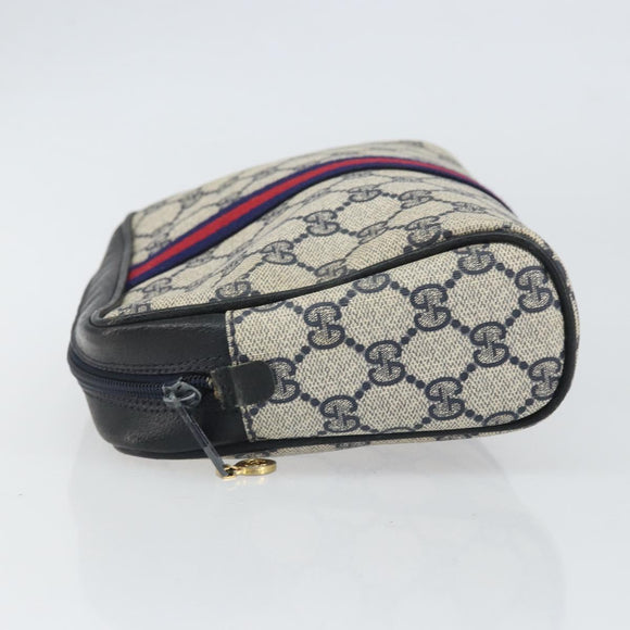 GUCCI GG Supreme Sherry Line Clutch Bag PVC Navy Gold 010 378 Auth BA10258