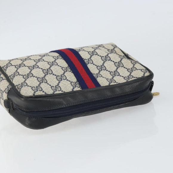 GUCCI GG Supreme Sherry Line Clutch Bag PVC Navy Gold 010 378 Auth BA10258