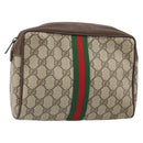 GUCCI GG Supreme Web Sherry Line Bag PVC Beige Red 156 01 012 Auth BA10259-1