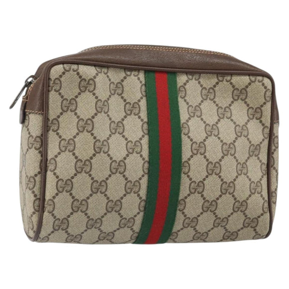 GUCCI GG Supreme Web Sherry Line Bag PVC Beige Red 156 01 012 Auth BA10259