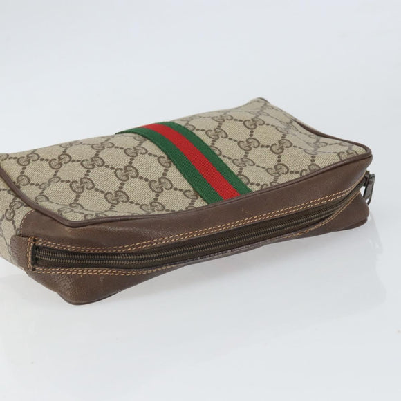 GUCCI GG Supreme Web Sherry Line Bag PVC Beige Red 156 01 012 Auth BA10259