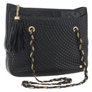 BALLY Chain Shoulder Bag Leather Gold Black Auth BA10264-1
