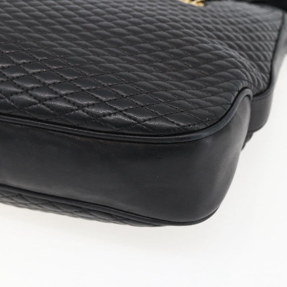 BALLY Chain Shoulder Bag Leather Gold Black Auth BA10264