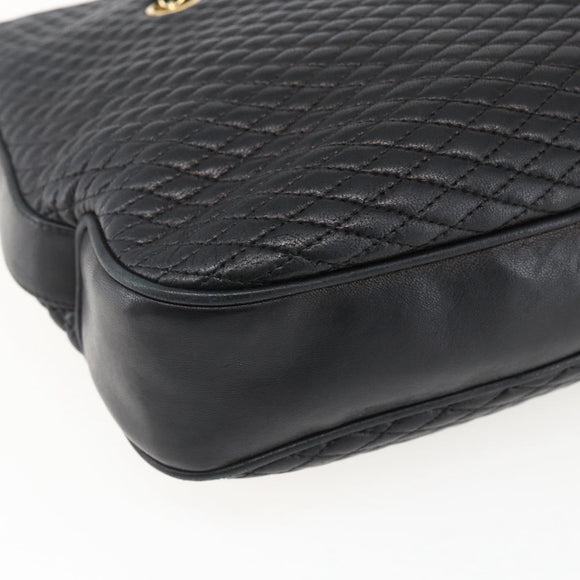 BALLY Chain Shoulder Bag Leather Gold Black Auth BA10264