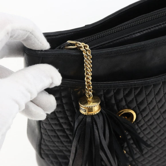 BALLY Chain Shoulder Bag Leather Gold Black Auth BA10264