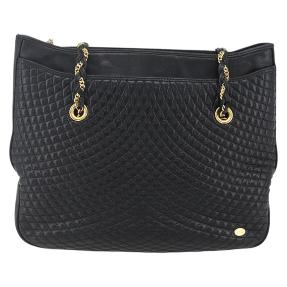 BALLY Chain Shoulder Bag Leather Gold Black Auth BA10264