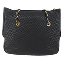 BALLY Chain Shoulder Bag Leather Gold Black Auth BA10264-2