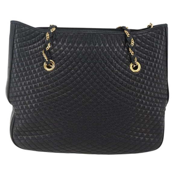 BALLY Chain Shoulder Bag Leather Gold Black Auth BA10264