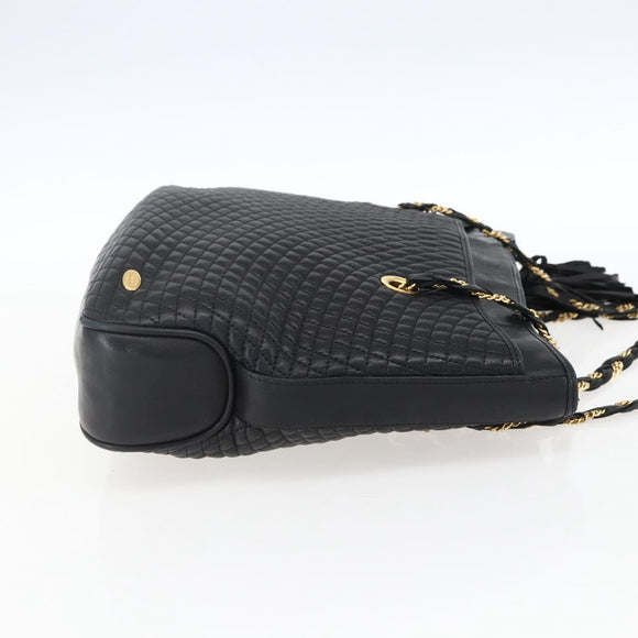 BALLY Chain Shoulder Bag Leather Gold Black Auth BA10264