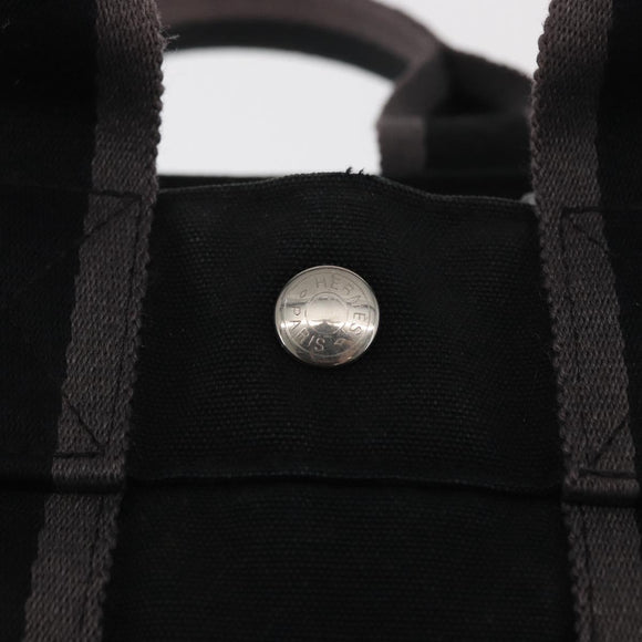 HERMES Fourre Tout PM Hand Bag Canvas Black Silver Auth BA10266