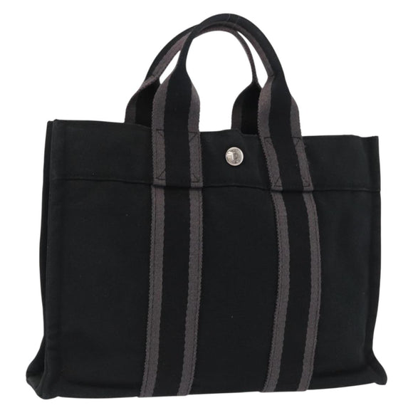 HERMES Fourre Tout PM Hand Bag Canvas Black Silver Auth BA10266