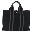 HERMES Fourre Tout PM Hand Bag Canvas Black Silver Auth BA10266-13