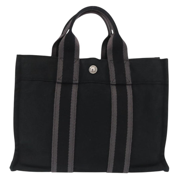 HERMES Fourre Tout PM Hand Bag Canvas Black Silver Auth BA10266