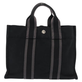 HERMES Fourre Tout PM Hand Bag Canvas Black Silver Auth BA10266 - 0
