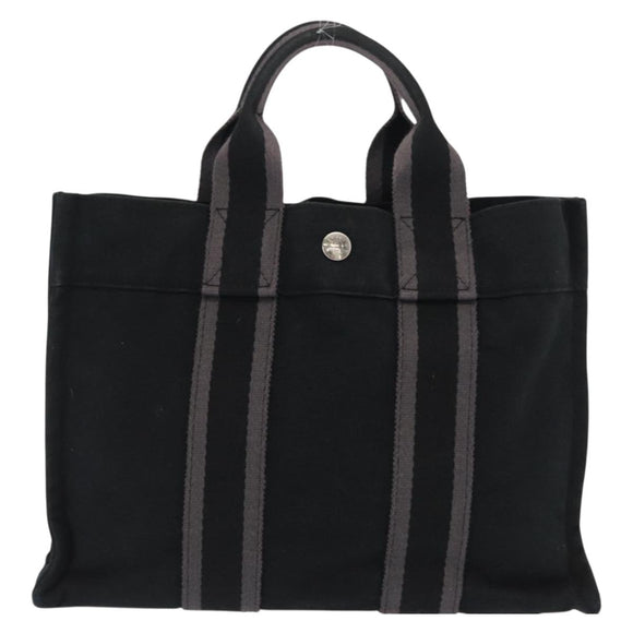 HERMES Fourre Tout PM Hand Bag Canvas Black Silver Auth BA10266