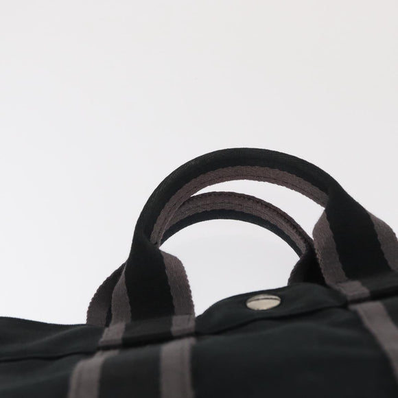 HERMES Fourre Tout PM Hand Bag Canvas Black Silver Auth BA10266