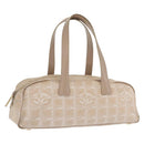 CHANEL New Travel line Hand Bag Nylon Beige Gold CC Auth BA10267-1