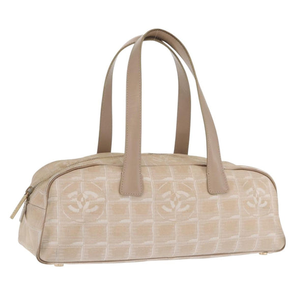 CHANEL New Travel line Hand Bag Nylon Beige Gold CC Auth BA10267