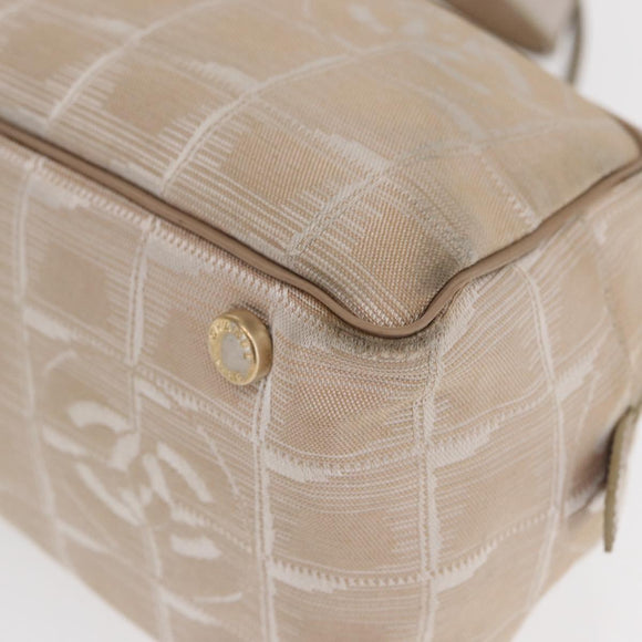 CHANEL New Travel line Hand Bag Nylon Beige Gold CC Auth BA10267