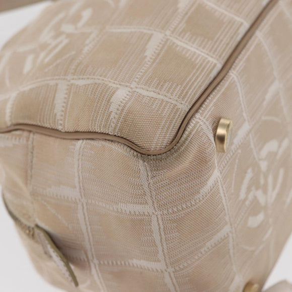 CHANEL New Travel line Hand Bag Nylon Beige Gold CC Auth BA10267
