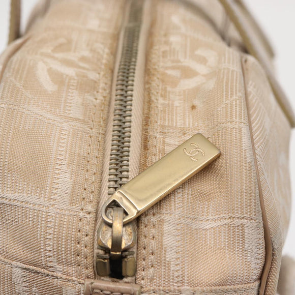 CHANEL New Travel line Hand Bag Nylon Beige Gold CC Auth BA10267