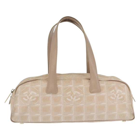 CHANEL New Travel line Hand Bag Nylon Beige Gold CC Auth BA10267