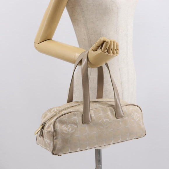 CHANEL New Travel line Hand Bag Nylon Beige Gold CC Auth BA10267