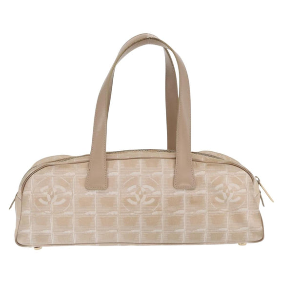 CHANEL New Travel line Hand Bag Nylon Beige Gold CC Auth BA10267