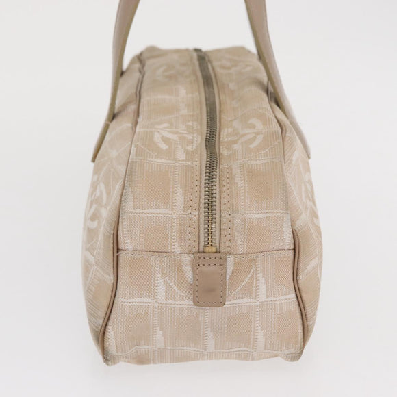CHANEL New Travel line Hand Bag Nylon Beige Gold CC Auth BA10267