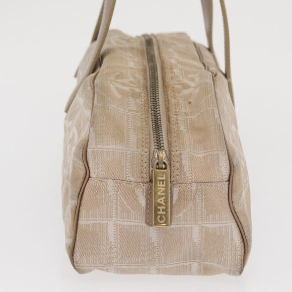 CHANEL New Travel line Hand Bag Nylon Beige Gold CC Auth BA10267