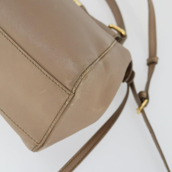 FENDI Peek A Boo Hand Bag Leather 2way Beige Gold Auth BA10271