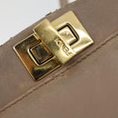 FENDI Peek A Boo Hand Bag Leather 2way Beige Gold Auth BA10271-18