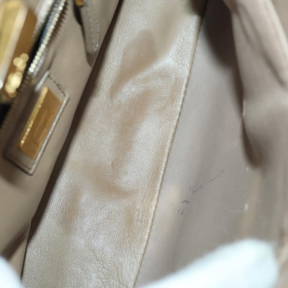 FENDI Peek A Boo Hand Bag Leather 2way Beige Gold Auth BA10271