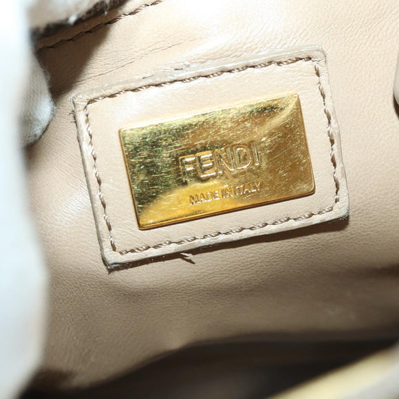 FENDI Peek A Boo Hand Bag Leather 2way Beige Gold Auth BA10271