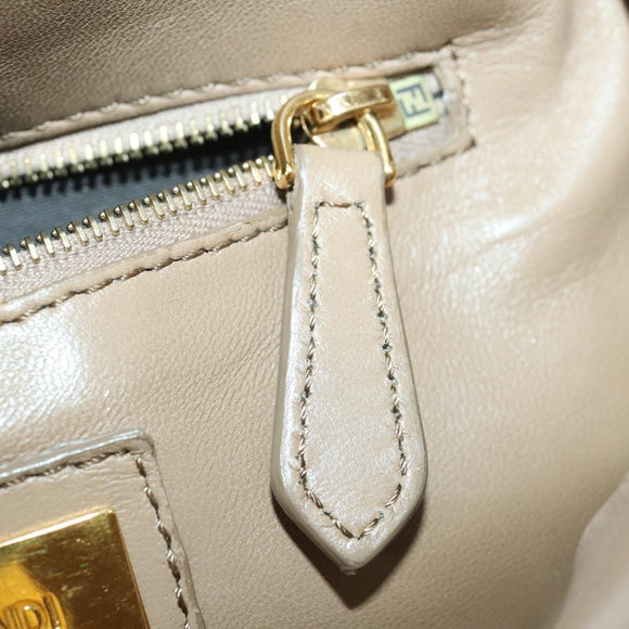 FENDI Peek A Boo Hand Bag Leather 2way Beige Gold Auth BA10271