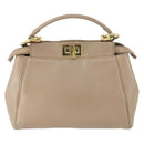 FENDI Peek A Boo Hand Bag Leather 2way Beige Gold Auth BA10271-2